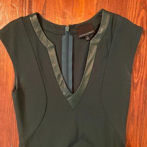 Cynthia Rowley Forrest Green A-Line Dress with leather accent / size 4